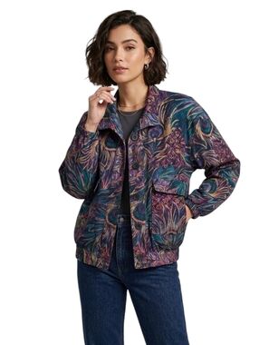 Vintage GDT TOO Retro Peacock Print Button Up Jacket One Size Fits Women's Large